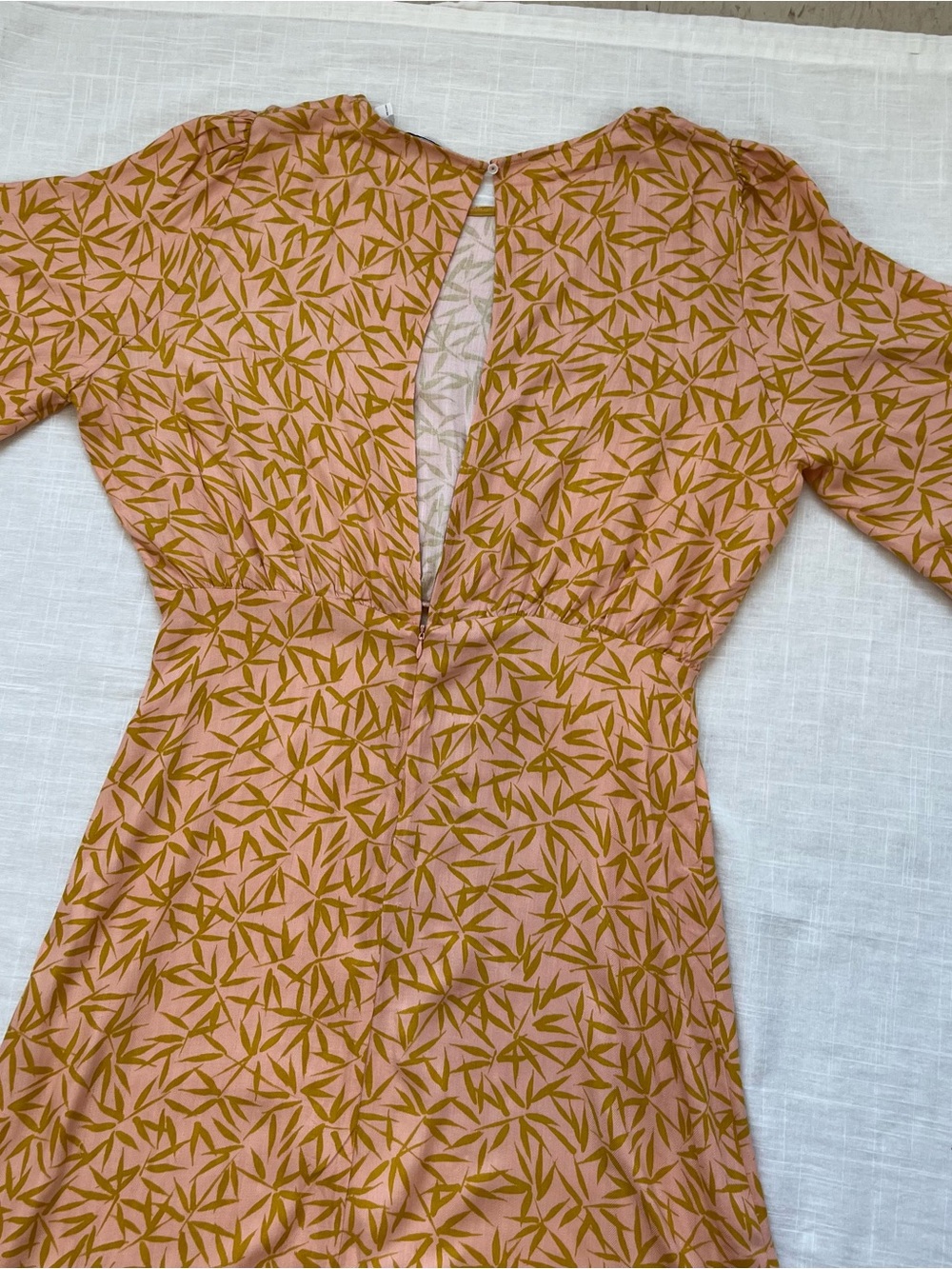 Numph Kismet dress Women's Pink Midi  with Mustard Leaf Print - Picture 5 of 12